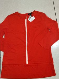 women Red Top with Zipper Detail