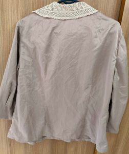 Dusty Pink Blouse with Crocheted Lace Collar