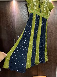 Pure Bandhani Flared Kurta With Hand Embroidery