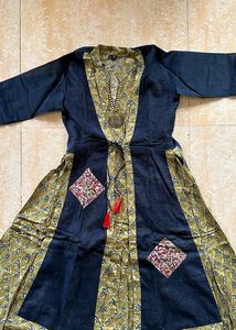 Olive Green Kurti With Attached Jacket