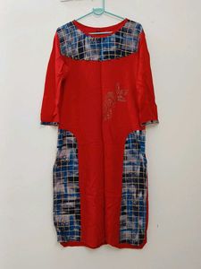 Red & Blue Patterned Kurta