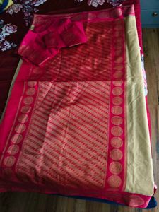 Pink & Gold Silk saree with blouse