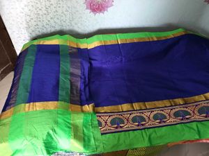 BrandNew ElegantBlue&amp;Green SilkSaree+UnsticheBlous