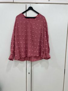 🌸Dusty Rose Cloud ☁️✨ Textured Pom-Pom Blouse