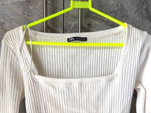Zara Ribbed Square Neck Top