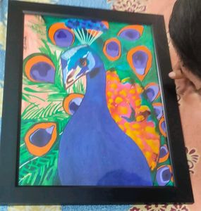 Handmade Framed Peacock Painting