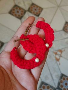Red Crochet Hoop Earrings