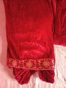 Velvet Maroon Nyra Cut Kurta With Plazo XL Size