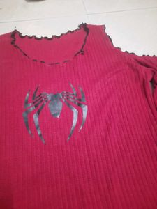 Spiderman Ribbed Cold Shoulder Crop Top