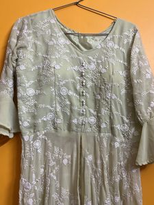 Chikankari Full Flare Gown With Middle Slit