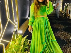 Lime Green Designer Blouse Top Lehenga With Cancan