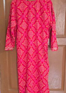 Embroidered Bandhani Print Kurta Set