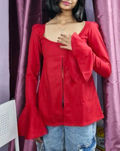 Red Velvet Flared Sleeve Top