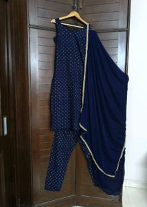 Women Navy Blue Ethnic Print Sleeveless Kurta Set