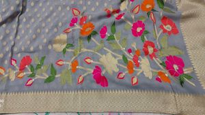 Grey Floral Banarasi Saree