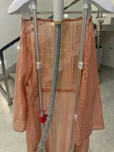 Peach Lace Duster Cardigan