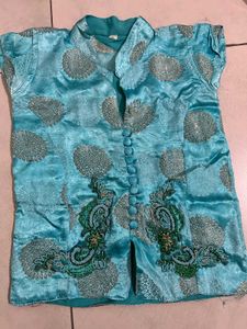 Teal Crinkle Skirt With Crop Top