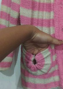 Pink Plaid Knit Cardigan