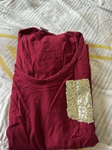 Maroon Sequin Pocket Top