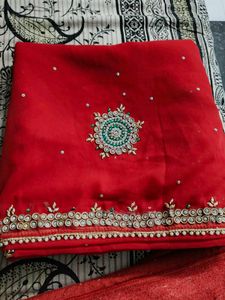 Red Heavy Pearl Work Wedding Saree for Sale
