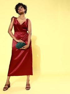 Maroon Satin Dress