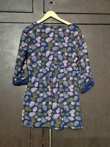 Beacan Cove Blue Green Palm Print Mini Dress