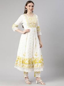 Elegant White &amp; Yellow Kurta Set