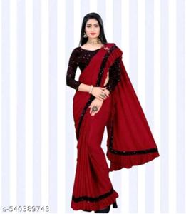 Ready to Wear Lycra Blend Navy Blue Ruffle Saree