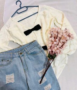 🎁 Buy1 Get1 Free White Bow Detail Cardigan ()