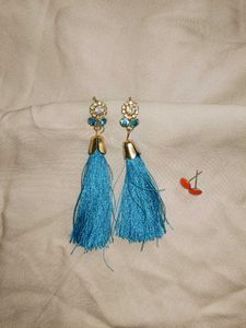 Blue Tassel Dangle Earrings