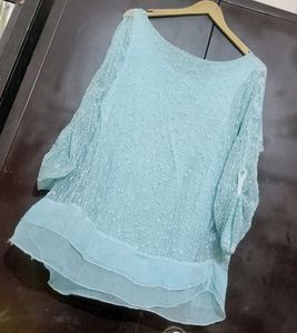 Light Blue Lace Floral Top for 40 Bust