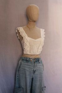 White Ruffle Trim Top