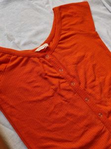 Dress berry Orange Ribbed Fitted Top For Women