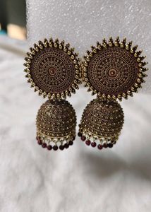 Traditional Round Jhumkas Maroon