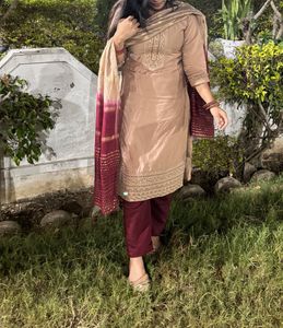 Elegant Beige Embroidered Salwar Suit