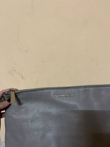 Michael Kors Gray Pebbled LeatherWristlet Large