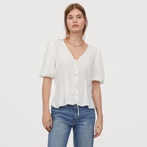 H&M White Lace-Up Blouse