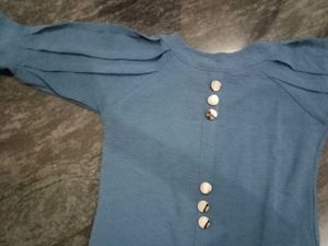 Blue Button-Down Puff Sleeve Top