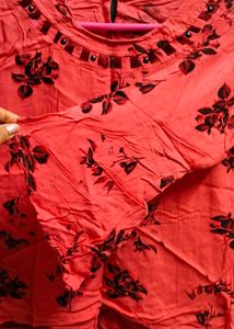 Coral Floral Print Top