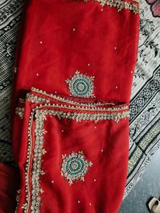 Red Heavy Pearl Work Wedding Saree for Sale