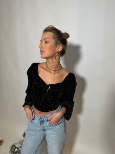 Barshka black polka dot crop