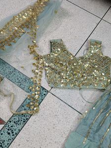 Stunning Sea Green and Gold Embellished Lehenga