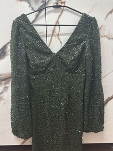 Elegant Green Sequin Party Dress