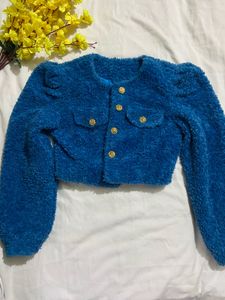 Blue Fuzzy Crop Top