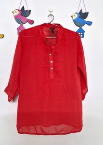 Coral Blouse with Button Details