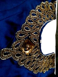 Royal Blue Beaded Gown with Lahanga Net Chunni