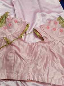 Pink Embroidered Net Saree