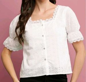 White Eyelet Puff Sleeve Top
