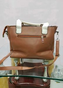 Floral-Accented Brown Satchel
