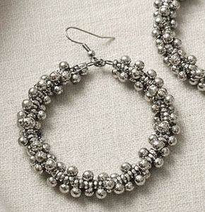 Silver Beaded Hoop Earrings